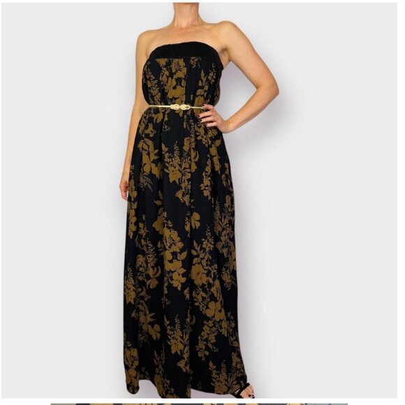 Reformation Strapless Black Brown Floral Gown Maribelle Night Garden - Picture 4 of 4